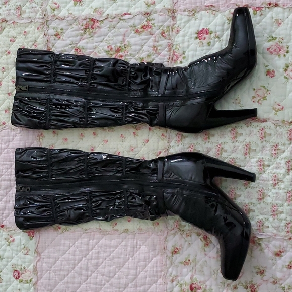 Prada Gauffre Ruched Patent nappa leather knee tall boots black shirred 6.5 36.5 - Picture 6 of 15